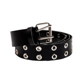 کمربند پانچدار مشکی با سگک نقرهای مناسب استایلهای کژوال و آلترناتیو