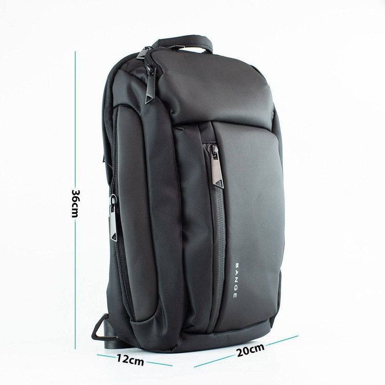 کولهپشتی مشکی برند BANGE با طراحی مینیمال و ابعاد ۳۶×۲۰×۱۲ سانتیمتر، مناسب استفاده روزمره