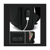 کولهپشتی مشکی با خروجی USB، قفل رمزدار و جیب جانبی مناسب موبایل و کارت، طراحی کاربردی و ایمن