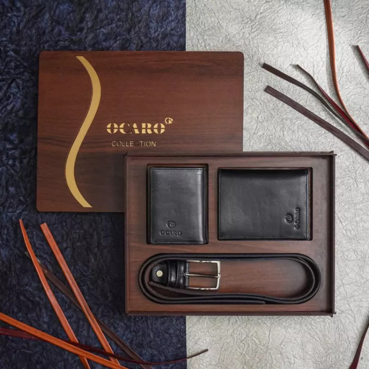 ست کادویی مردانه چرم طبیعی کیف پول،جاکارتی وکمربند
