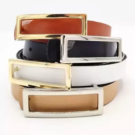 مجموعه کمربند زنانه باریک 2 سانتی در رنگهای مشکی، قهوهای، کرم و سفید با سگکهای طلایی و نقرهای – محصول برند درنیکا