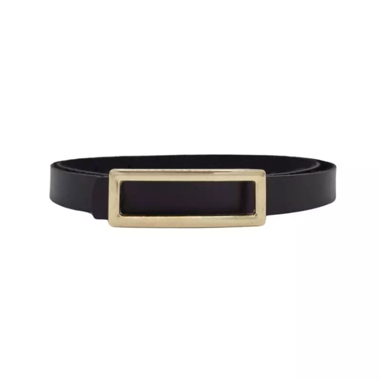 کمربند زنانه باریک 2 سانتی مشکی با سگک طلایی براق – مناسب استایل رسمی و روزمره