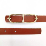 کمربند زنانه قهوهای با عرض ۲ سانت و سگک طلایی عینکی، مناسب برای استایلهای پاییزی و نیمهرسمی