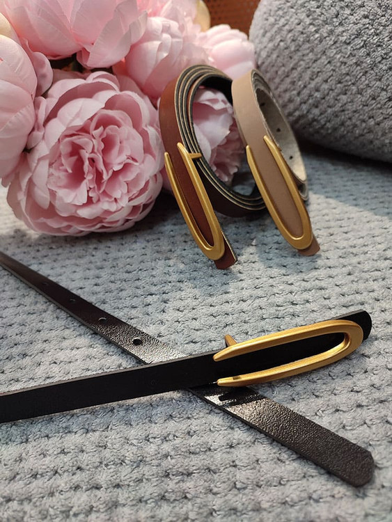 کمربند 1.5 سانت باریک مشکی با سگک طلایی زنانه