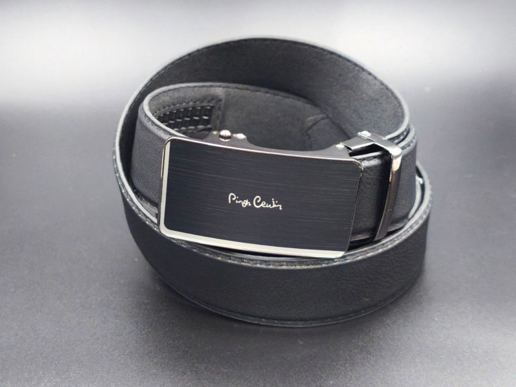 کمربند چرم مصنوعی مردانه با سگک ریلی مشکی و دوخت کناری، مناسب استفاده روزمره