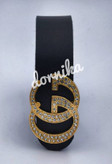 کمربند زنانه بند مشکی با سگک گوچی طلایی نگیندار، اکسسوری چشمگیر برای استایلهای خاص و لوکس