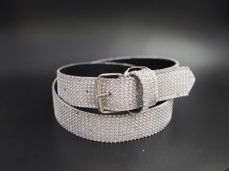 کمربند تمام نگین زنانه -کمربند سفید با نگین کاری سفید