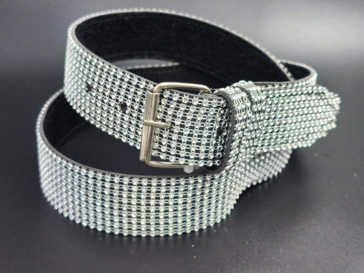 کمربند فول نگین زنانه - کمربند نقره ایبا نگین کاری سفید