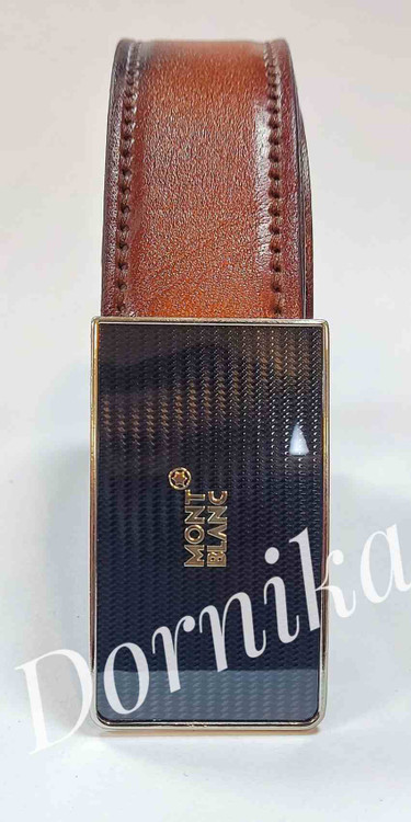 کمربند چرم عسلی مجلسی با سگک پلاک