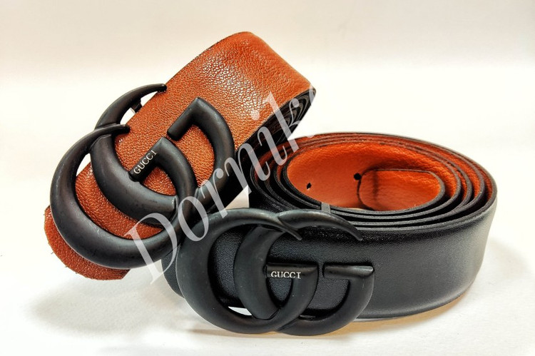 کمربند مشکی و عسلی با سگک گوچی مشکی