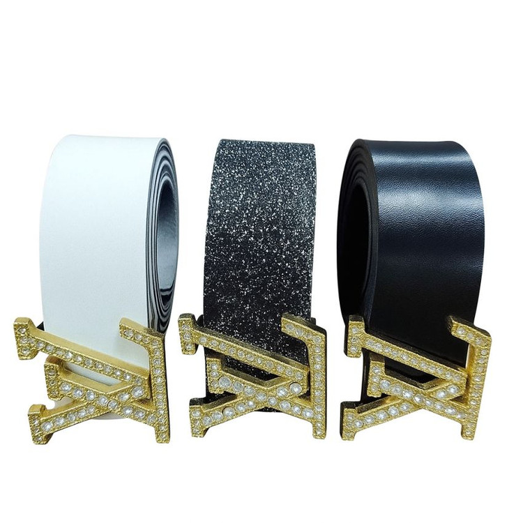 کمربند زنانه الوی با بند چرمی مصنوعی و سگک طلایی، نقرهای و دودی در رنگهای سفید، مشکی براق و مشکی اکلیلی