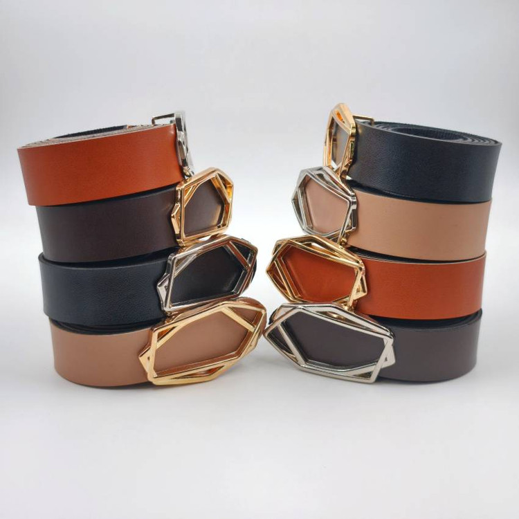 مجموعه کمربند زنانه چرم مصنوعی با سگک هندسی نقرهای و طلایی در رنگهای مشکی، عسلی، قهوهای و کرم - برند درنیکا