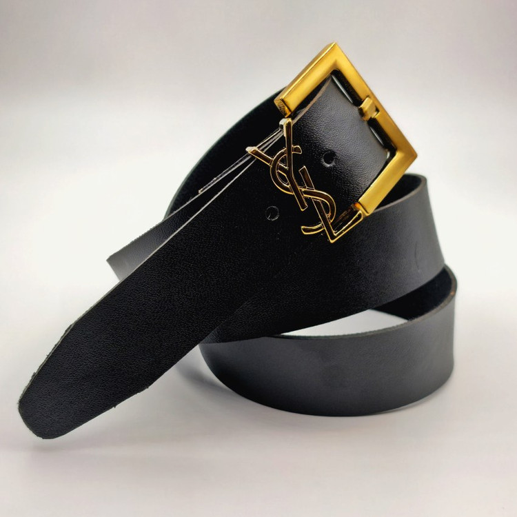 کمربند مشکی زنانه YSL طرح لورن - عرض 3.5 سانتی متر با سگک طلایی ثابت