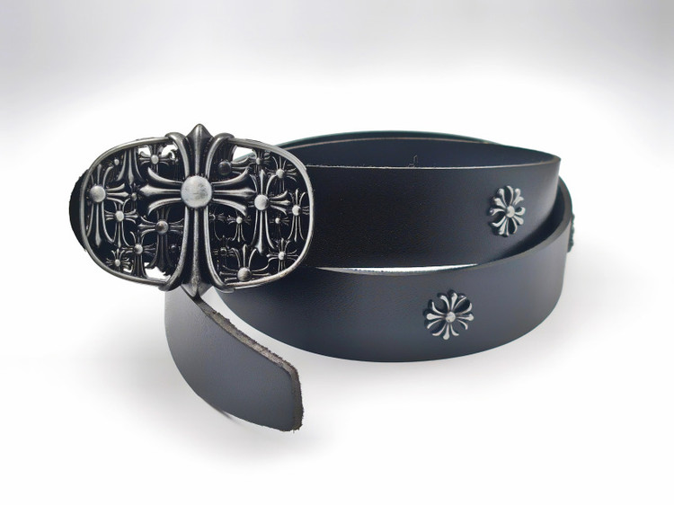 کمربند مشکی با سگک و استادز کروم هارتز