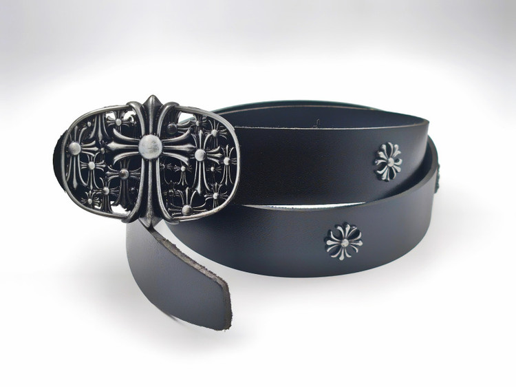 کمربند مشکی با سگک و استادز کروم هارتز