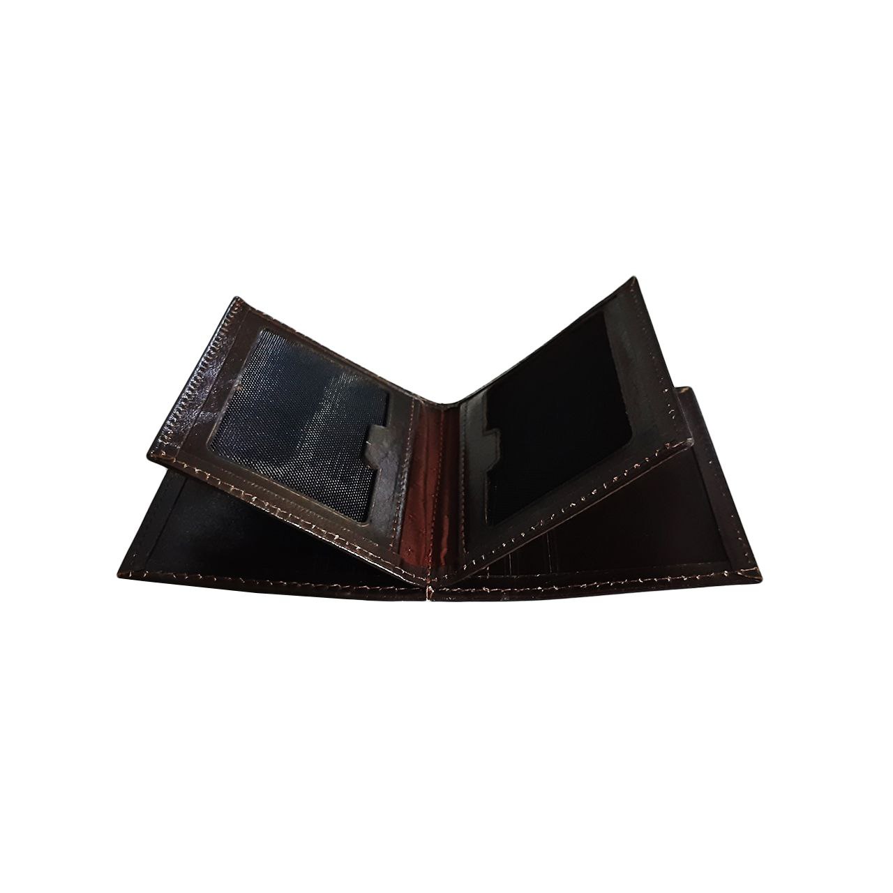 جاکارتی چرمی قهوه‌ای با طراحی ایستاده، جای کارت‌های بانکی و شناسایی، دوخت ظریف و ساختار داخلی منظم – مناسب استفاده روزمره و رسمی