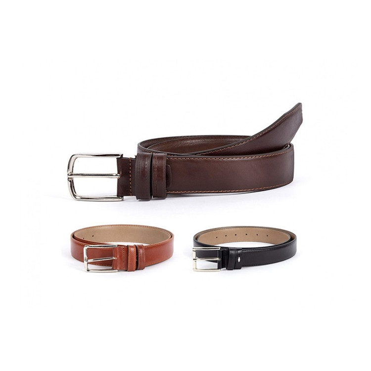 سه کمربند چرمی مردانه در رنگهای مشکی، قهوهای تیره و عسلی با سگک فلزی نقرهای – مناسب استایل رسمی و روزمره