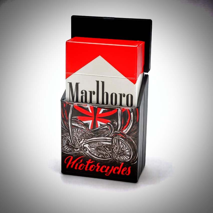 جاسیگاری با طرح موتور سیکلت و صلیب، چاپ باکیفیت و مقاوم، مناسب یک پاکت کامل سیگار