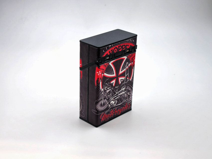 جاسیگاری با طرح موتور سیکلت و صلیب، چاپ باکیفیت و مقاوم، مناسب یک پاکت کامل سیگار