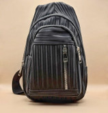 بادی بگ چرم مصنوعی پتینه خارجی مشکی با ۳ زیپ و پشتی توری ضدتعریق، مناسب مردانه و دخترانه