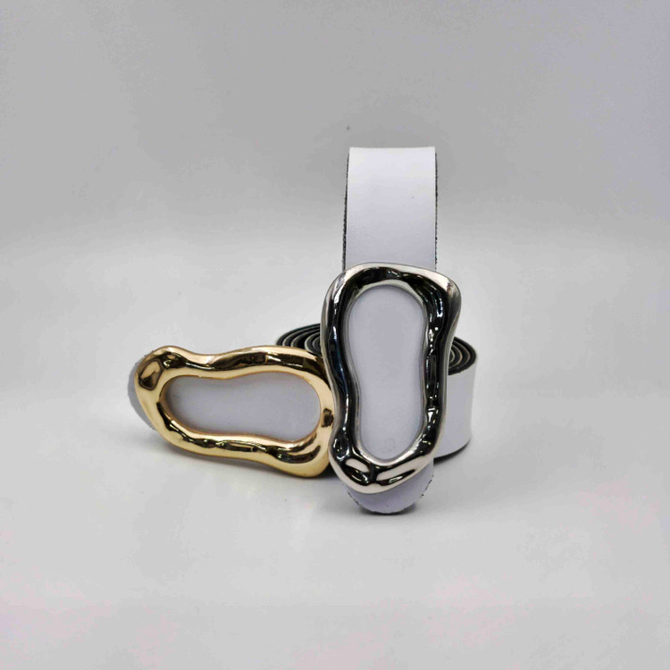 کمربند ۳سانت سفید دفرمه طلایی و نقره ای