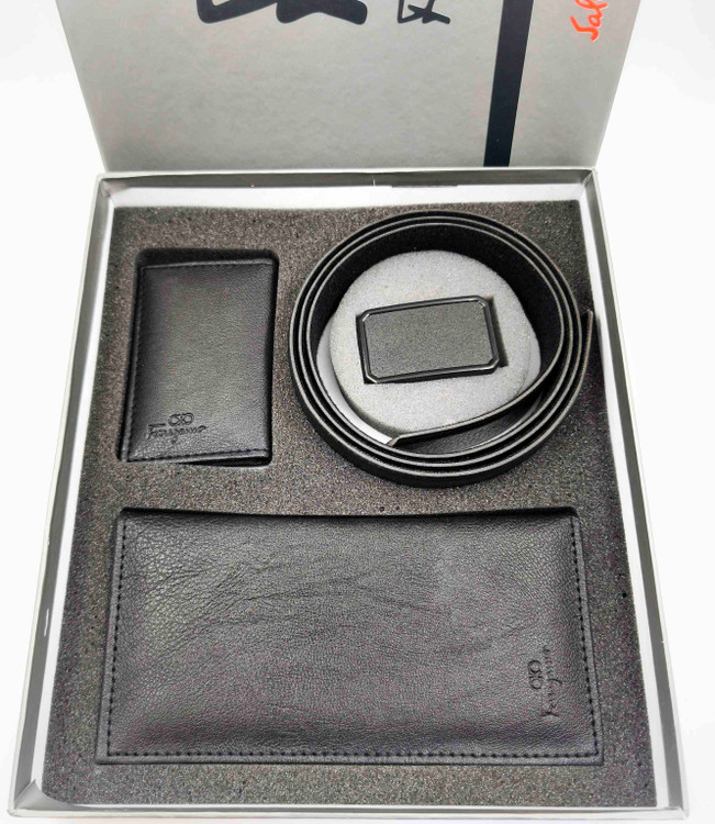 ست چرم مصنوعی کادویی مردانه شامل کیف کتی ، جاکارتی و کمربند