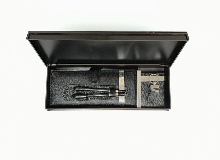 ست کیف پول چرم طبیعی مردانه شامل جاکارتی، جاکلیدی و جاخودکاری مشکی